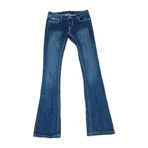 PREMIERE rue21 Women's Jeans 1/2R Bootcut Blue Denim Star Sequin Embellished